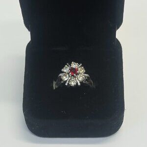 Vintage UNCAS Red Ruby Cluster Style Mid Century Ring - Sterling Silver Marked